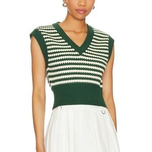 Lovers + Friends Elie Sweater Vest - Green and White - XS